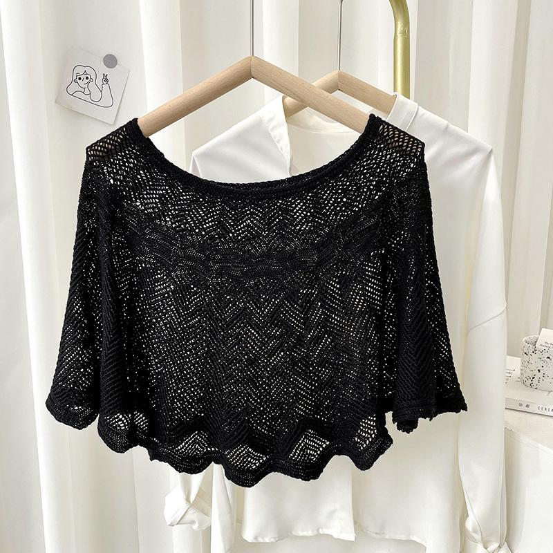 Summer Pullover Scarf Solid Color Knitted Cotton Shawls Korean Simple Hollow Design Fashion Versatile Sunscreen Scarves