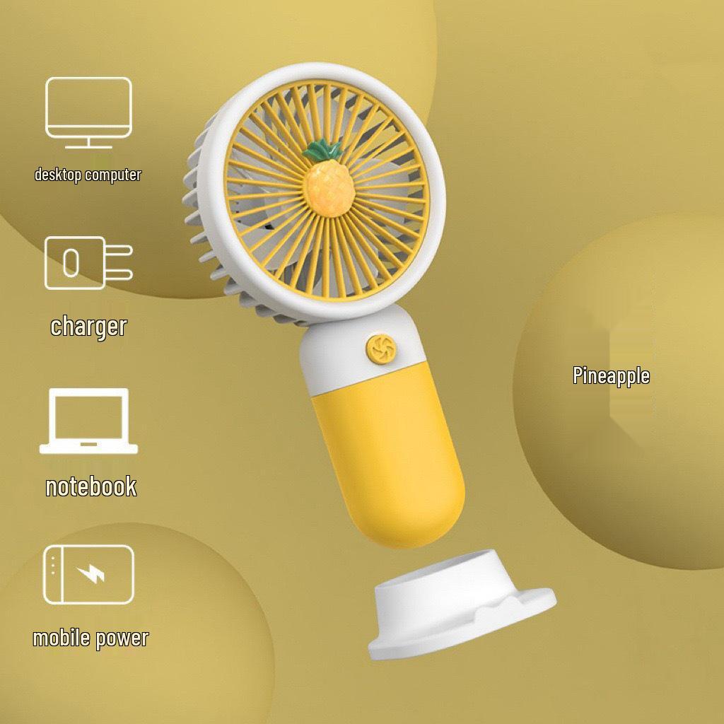 Cute Cartoon Handheld Fan & Phone Holder with Fruit & Flower Design – Portable Desktop Souvenir Gift, Rechargeable and Perfect for Lazy Days!