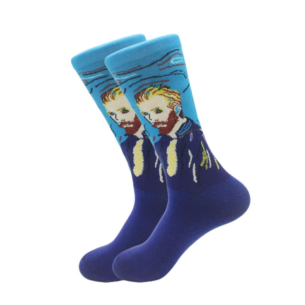 1 pair of European and American trendy socks with personalized street fashion oil painting series socks