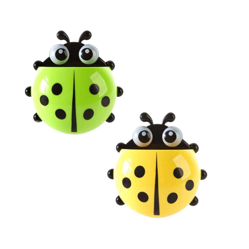 4-colours Cute Ladybug Toothbrush Holder Wall Suction  Home Storage Rack Shelves Kids Bathroom Accessories Shelves Suction Cup