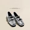 Fashion trend retro silver square head wedge single shoes women's 2025 new summer skirt light mouth Mary Jane shoes