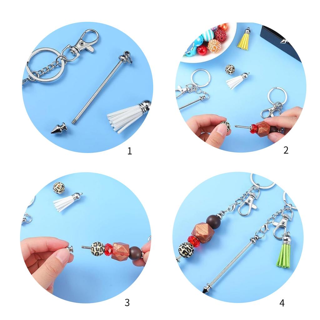 Pack of 10 Colorful Beaded Keychain Blanks Multicolored Beaded Keychain Rod Blanks for Designing Keychain Charm