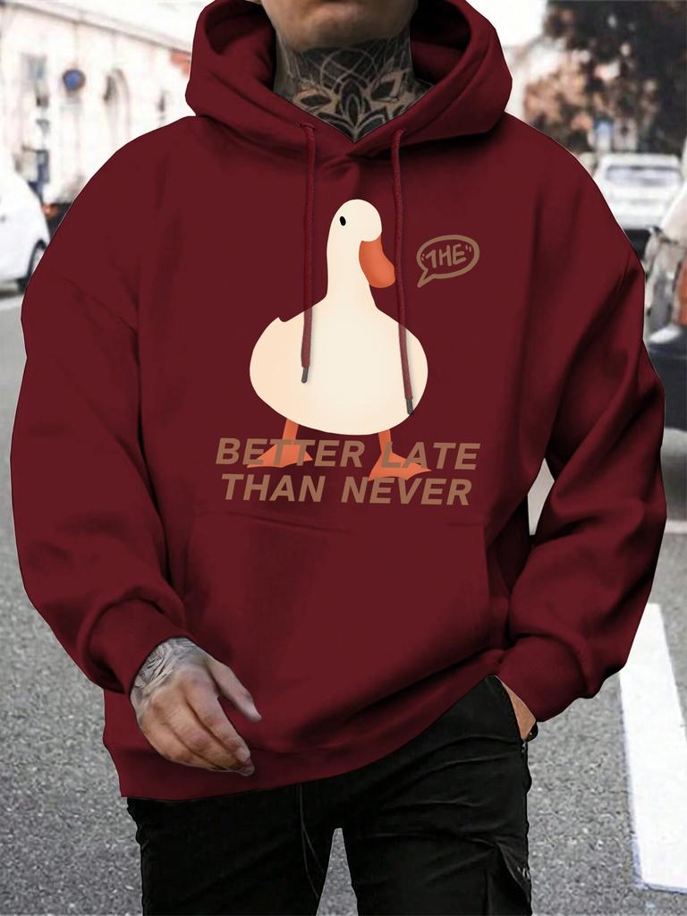 Better Late Than Never Duck Printing Men Hoodie Multicolor Loose Hoody Autumn Fleece Streetwear Hip Hop Pocket Man Hoodies
