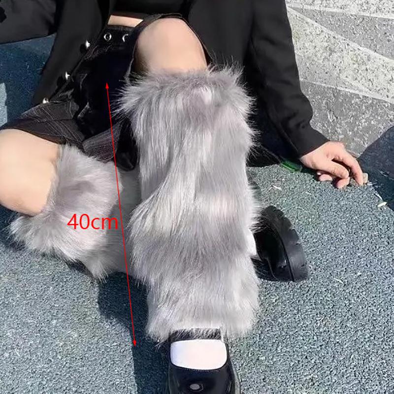 White Faux Fur Leg Warmers Boot Covers Y2K Goth Solid Leg Socks Punk Knee-Length Fashion Warm Sock