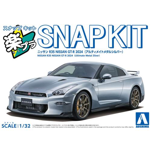 Aoshima Bunka Kyozai 1/32 Scale Rakupla Snap Kit No.03-UM Nissan R35 NISSAN GT-R 2024 Ultimate Metal Silver Pre-Colored Plastic Model
