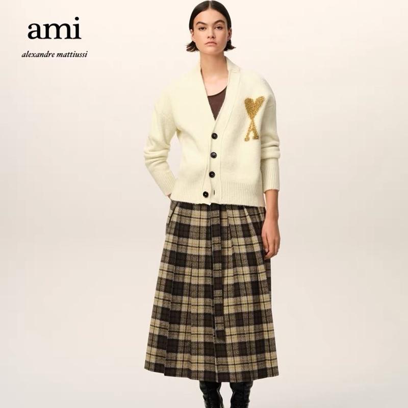 AMI New Autumn and Winter Silver Love Alpaca Wool Blend Soft and Sticky Couple Cardigan Knitted Sweater
