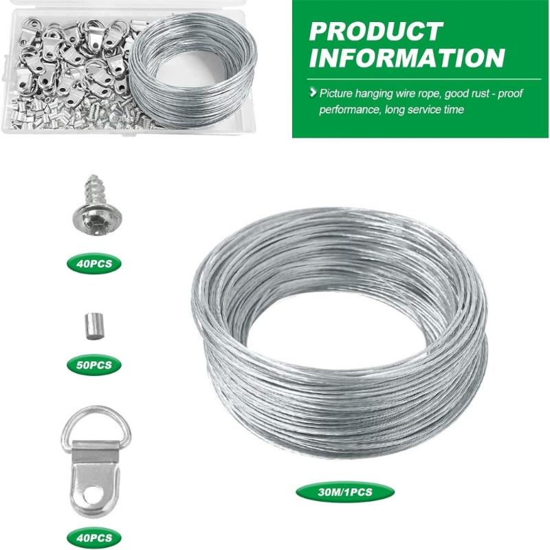 131pcs 30m Picture Wires Set with Hangers Frame Wires Set for Mirrors & Artwork