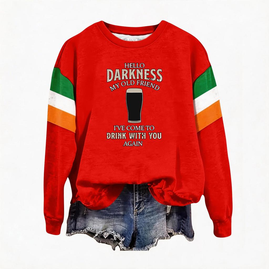 Women's Casual Fashion Print Long Sleeve Round Neck Pullover Top Blouse