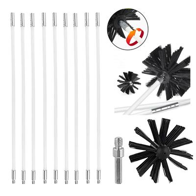 Kaminbürsten-Set mit langen Stangen, Kaminkehrbürste 100/150mm Bürstenkopf, Luftkanal-Reinigungswerkzeug für Kamin, Trocknerrohr