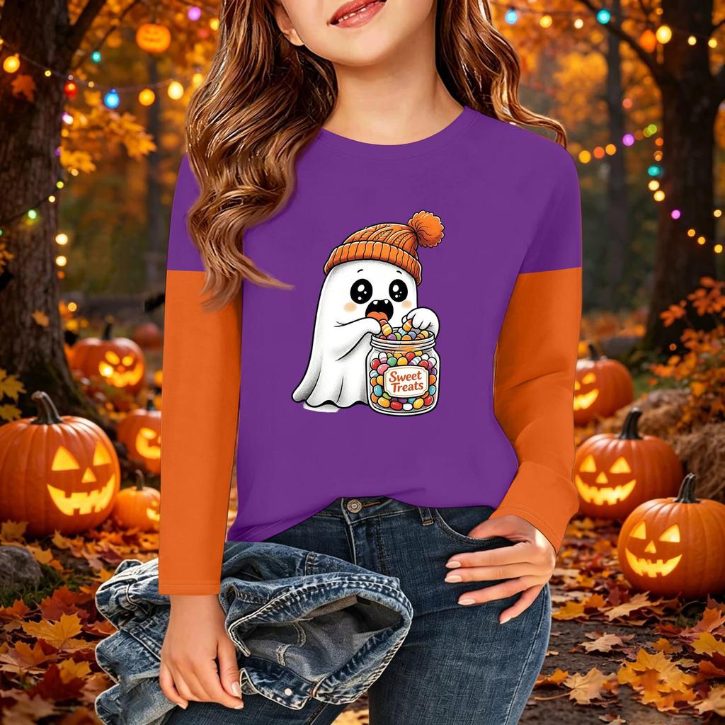 Kids Halloween Print Long Sleeve Neck T-Shirt Casual Top for Boys Girls