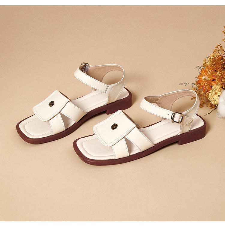 Soft leather open-toe one-word buckle with casual college style Roman sandals 2025 summer new thick heel platform sandals women