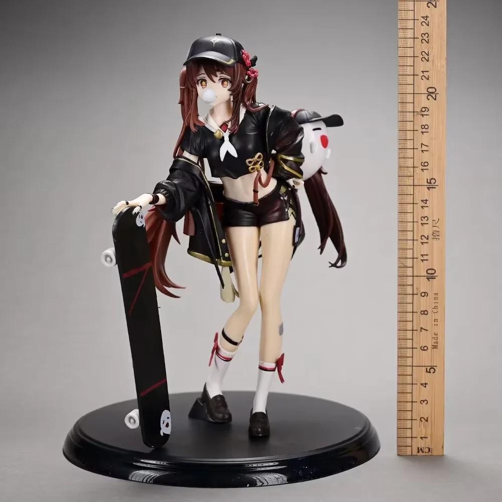 Anime Genshin Impact Hu Tao Figurine Trendy Clothes Skateboarding Hu Tao Action Figures PVC Model Peripheral Toy Birthday Gifts