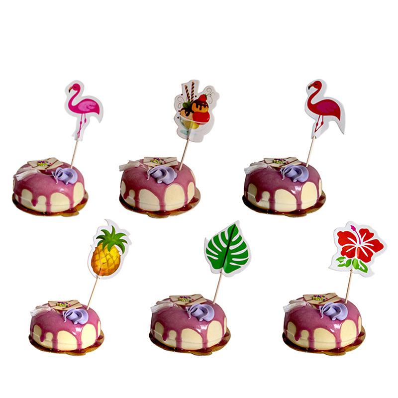 24Pcs Luau Cupcake Toppers Hawaiian Toothpicks With Flamingo Pineapple Palm Leaves Shape Picks Tropical Summer Beach Party Decor