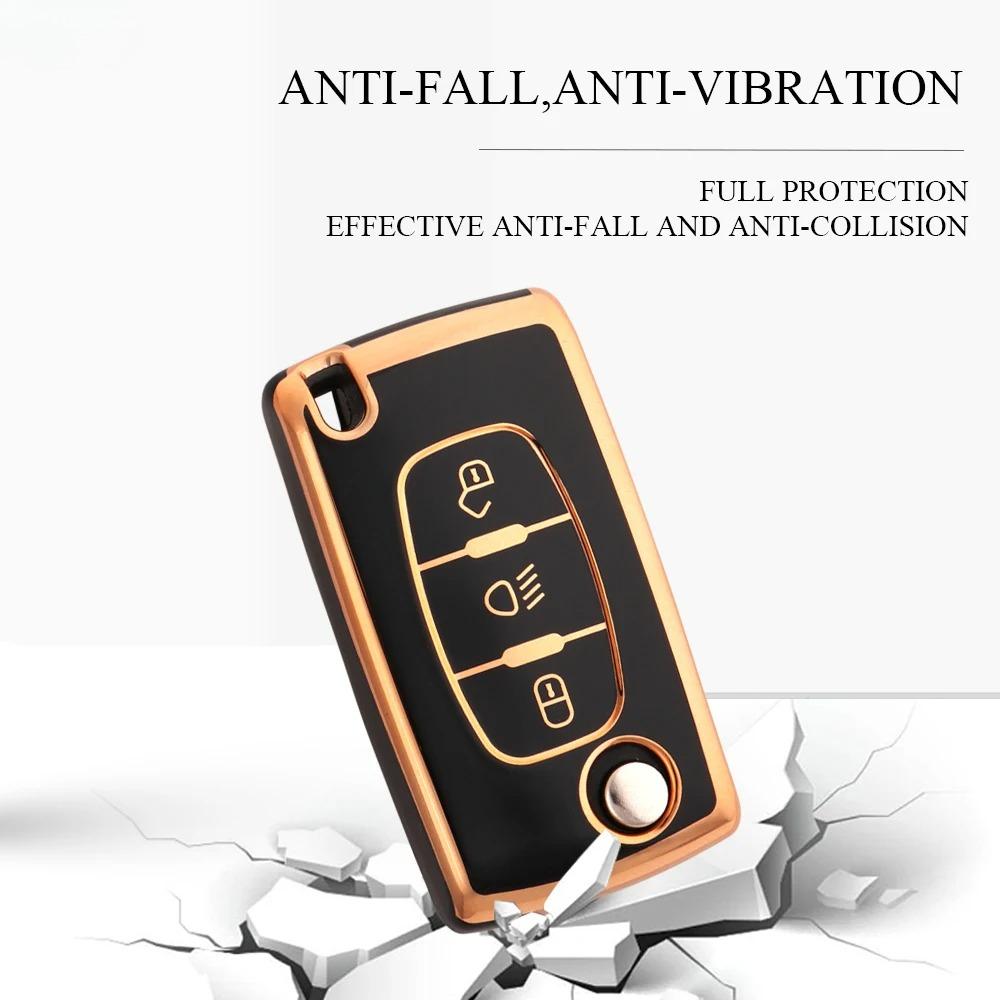 Fashion TPU Car Flip Key Case Cover Bag for Peugeot 107 207 307 308 407 607 3008 5008 Citroen Xsara Picasso C5 C6 C8 Accessories
