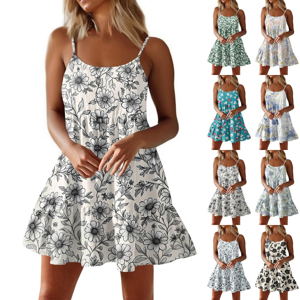 Adigaber Damen Sommerkleid – Bedruckt, Mit Spaghetti-Trägern, Seitenschlitz & Mesh-Einsatz