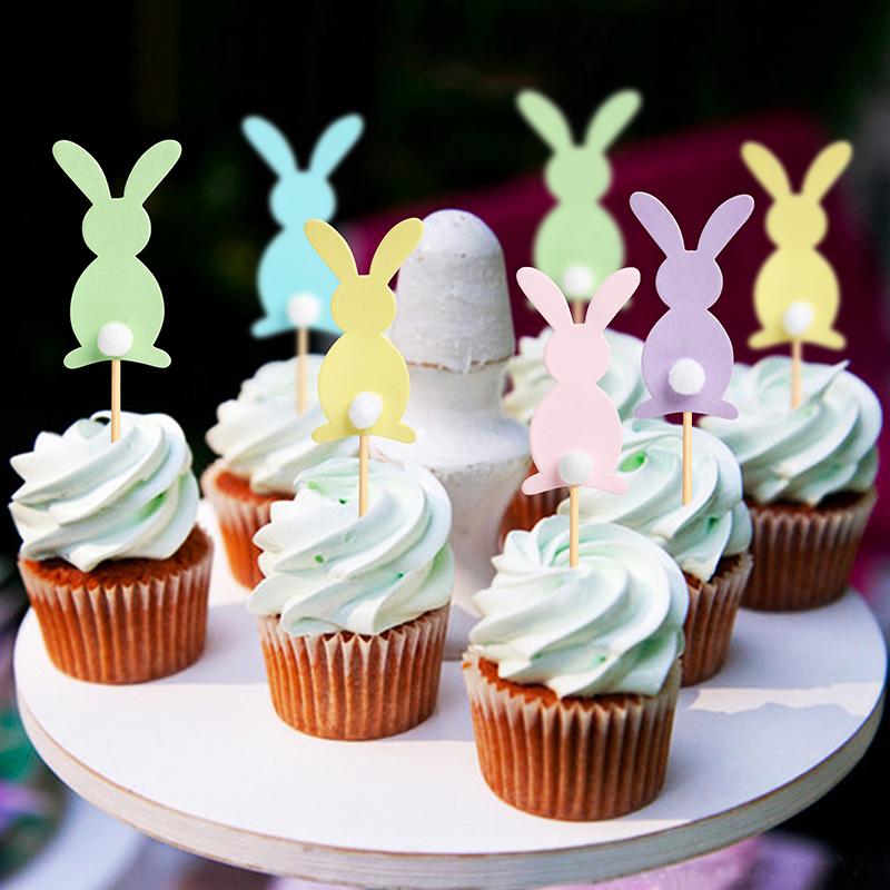 5/10pcs Cute colorful Rabbit Cupcake Toppers Happy Easter Bunny Cake Topper Kids Birthday Party Favors Easter Cake Decorations
