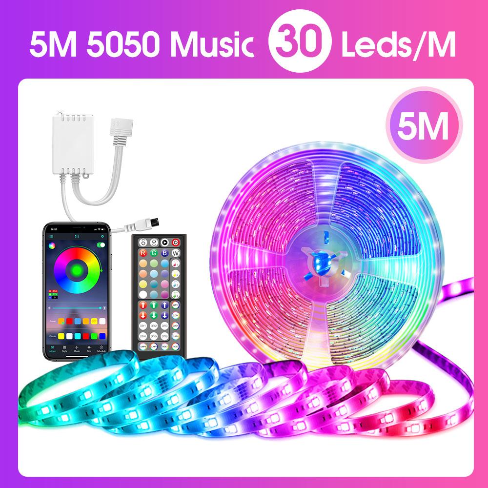 5050 RGB Led Strip Lights DC12V with 44-key Remote & APP Control, Music Sync Colorful Tape for Room Christmas TV Backlight Band