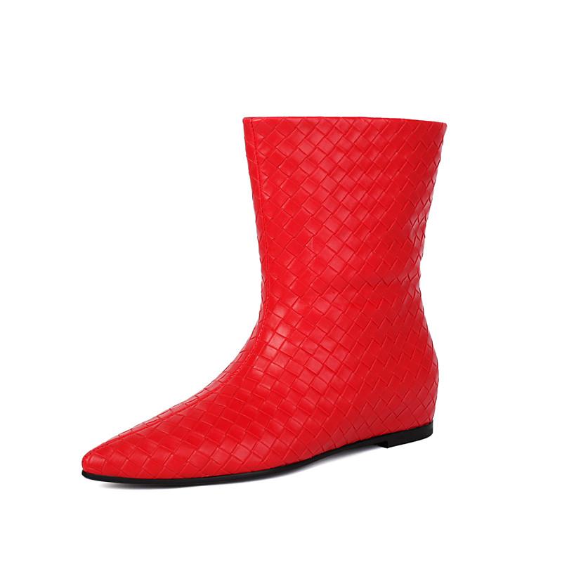 

Women s flat-bottomed short boots spring and autumn large size European and American style woven casual short boots 36 красный