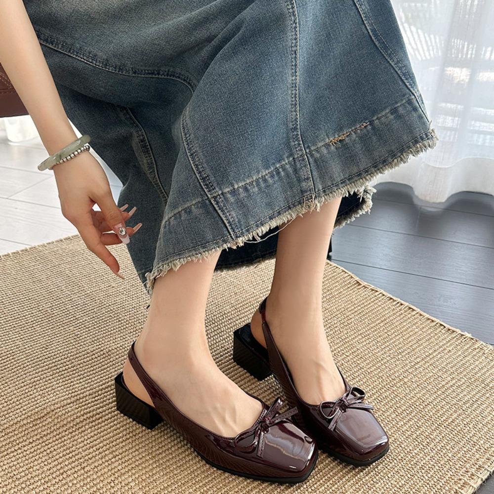 Sandals Women's 2025 New Style Toe Open-top Buckle High Heels with French Bow Comfortable Fashionable Shoes