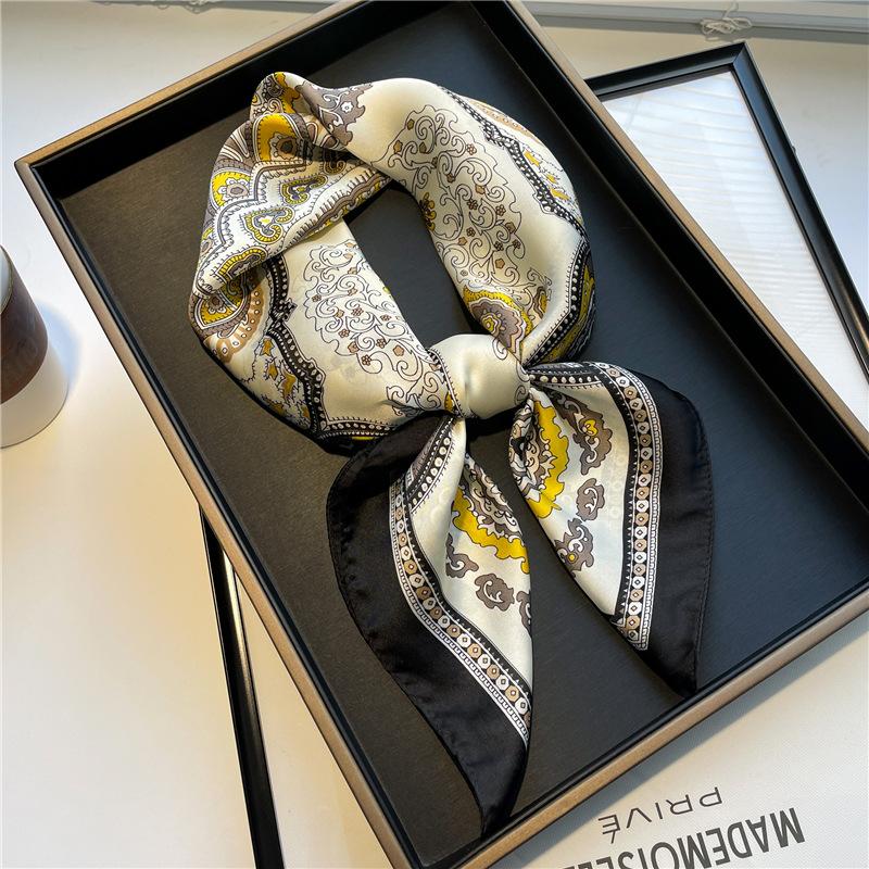 Luxury Polka Dot Print Shawl Square Scarf for Women Satin Wraps Neckerchief Female Hair Bands Ribbon Headband Bandana 70X70CM