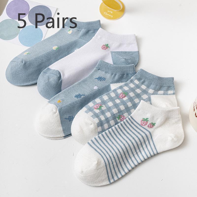 5 pairs  Spring and Summer Thin Short Socks for Women, Shallow and Trendy Socks for Women, Cute Boat Socks for Women, Mesh Short Stockings for Women