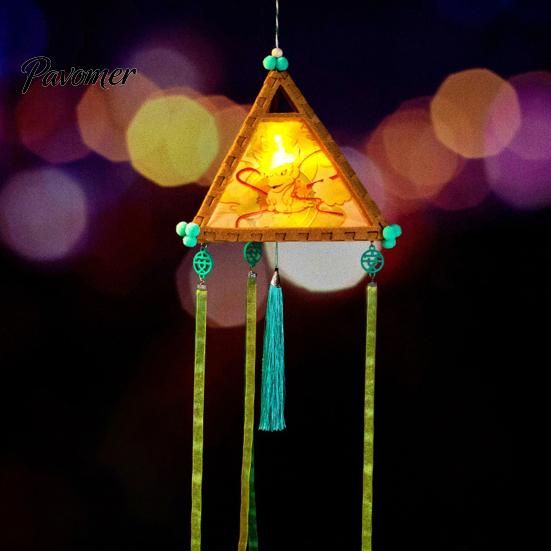 Kindergarten Art Project Supplies Chinese Style DIY Lantern Making Kit, Handmade Triangle Shaped Handheld Educational Craft Set for Kids with