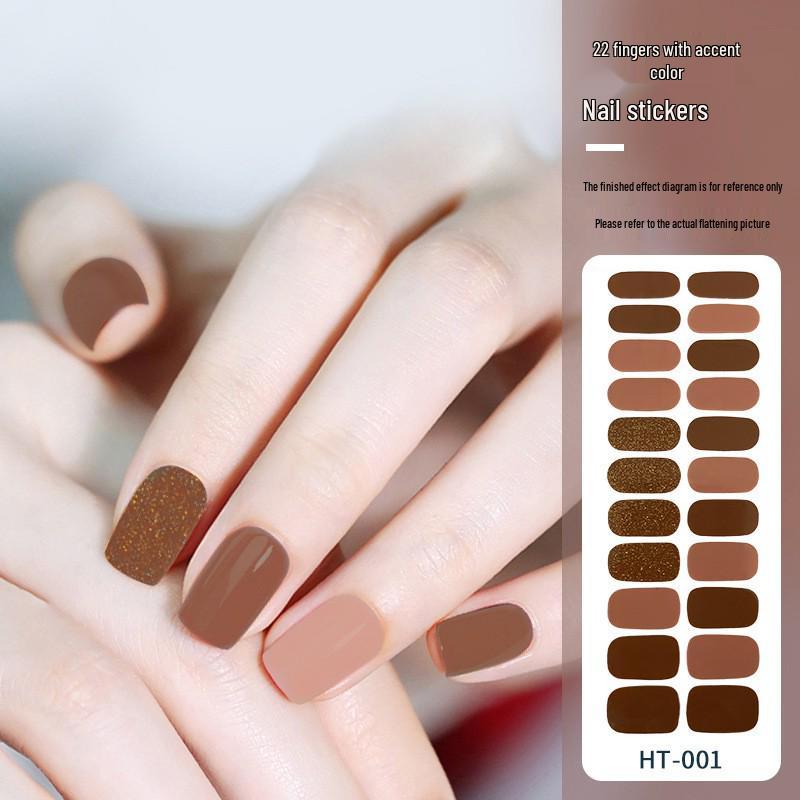 22-Finger Cross-Border Color Block Nail Stickers - No-Bake Gel Full Cover