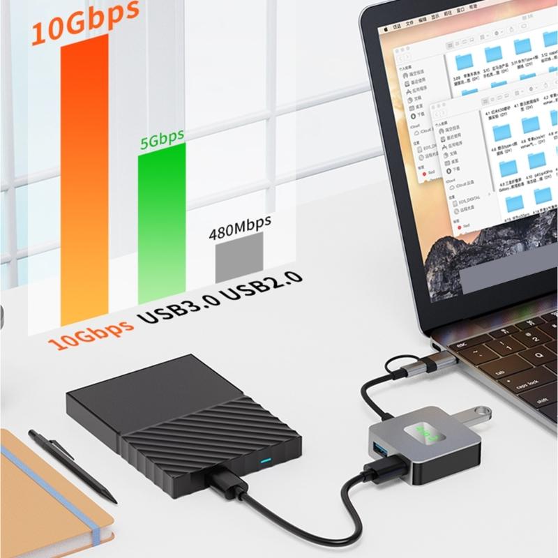 Aluminum USB C Hub 10Gbps 4 in 1 USB 3.2 Adapter with 4 USB 3.2 4 Port USB C+USB Splitter Extender for PC Laptop