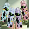 1PC Black Cat Easter Bunny 750ml Color Plastic Sports Water Bottle Leakproof Flip Straw Lid Suitable for Sports Office Home Use