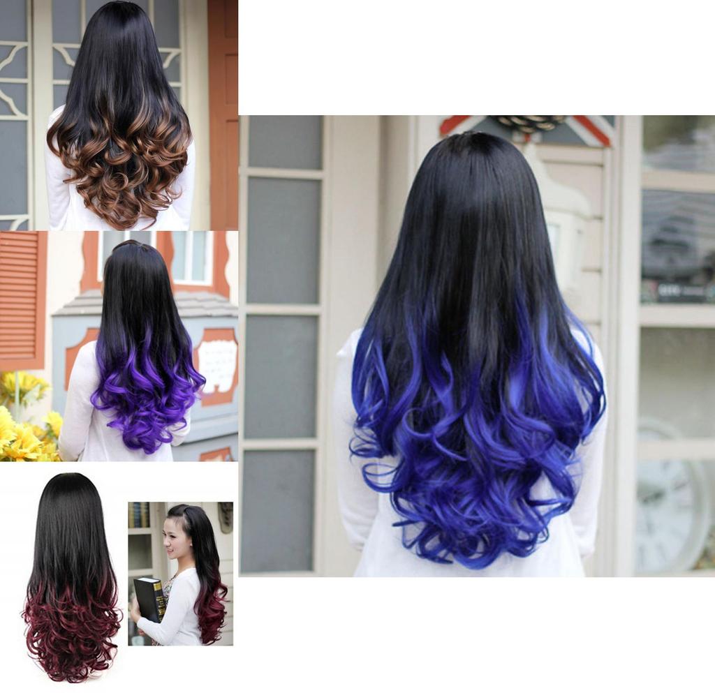 Peruci pentru Femei Lungi Crețe Ondulate Jumătate de Păr Rezistente la Căldură Culoare Gradient Stil Premium de Frumusețe