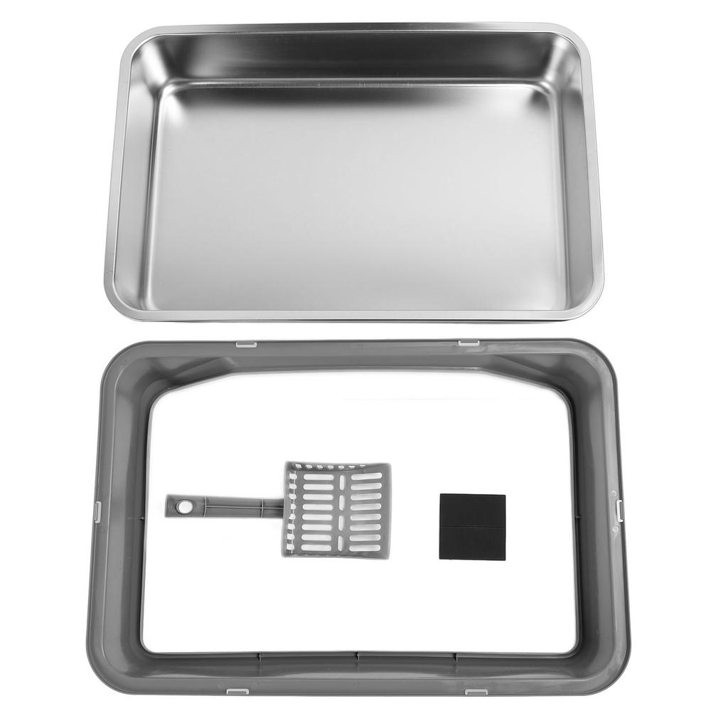 Stainless Steel Cat Litter Box with Lid High Sided Anti Splash Block Odors Easy to Clean Large Size