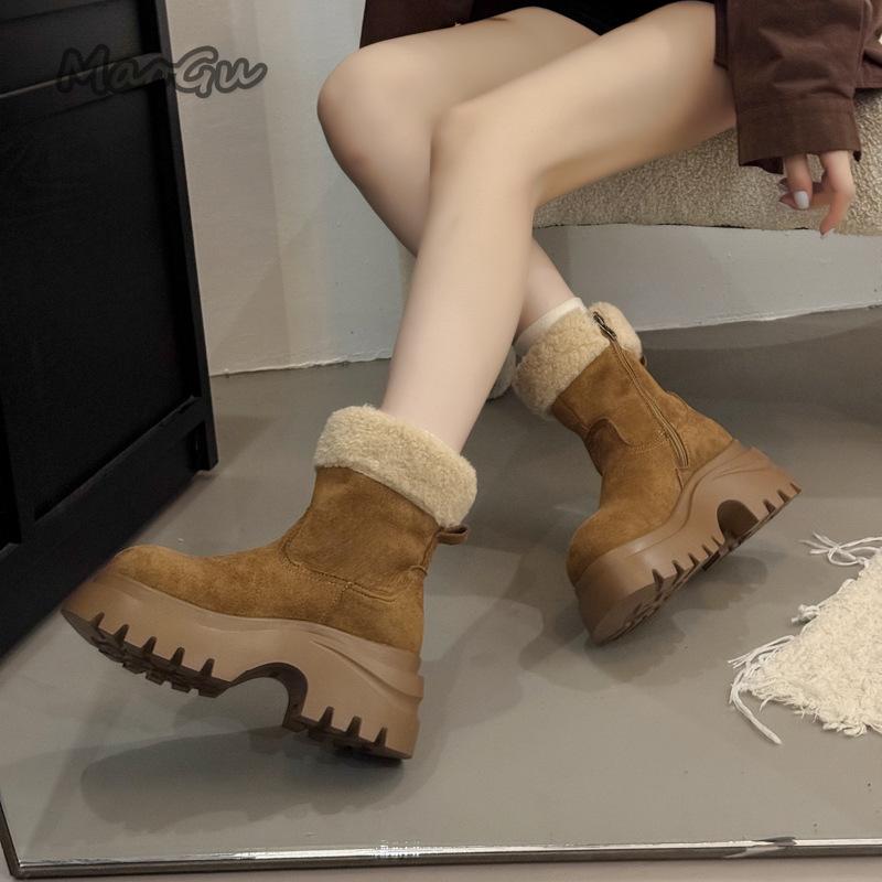 Women's Platform Snow Boots Short Plush Lined Winter Warm Ankle Booties Chunky Sole Comfortable Outdoor Walking Shoes for Women