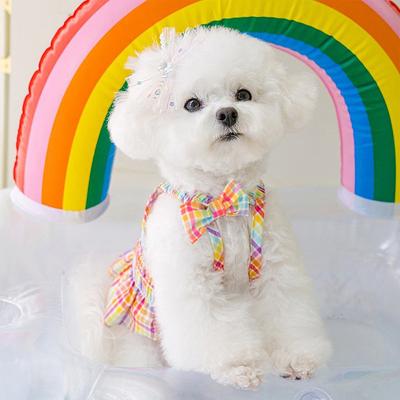 2025 Spring New Colorful Plaid Suspender Skirt Dog Skirt Small Dog Teddy Bear Pet Clothes