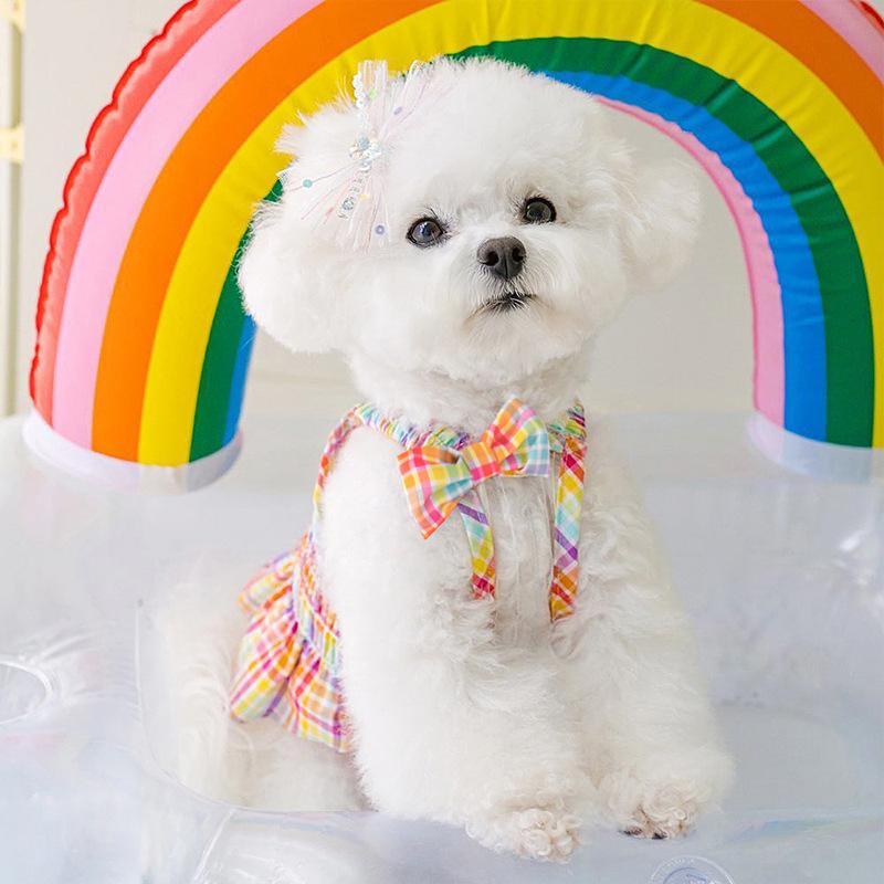 2025 spring new colorful plaid suspender skirt dog skirt small dog teddy bear pet clothes