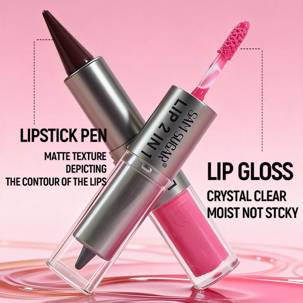 Lápiz Delineador de Labios 2en1 Cónico Degradado Marrón Nude Brillo de Labios Espejo Delineador de Labios Mate Impermeable Contorno de Labios Maquillaje No Pegajoso