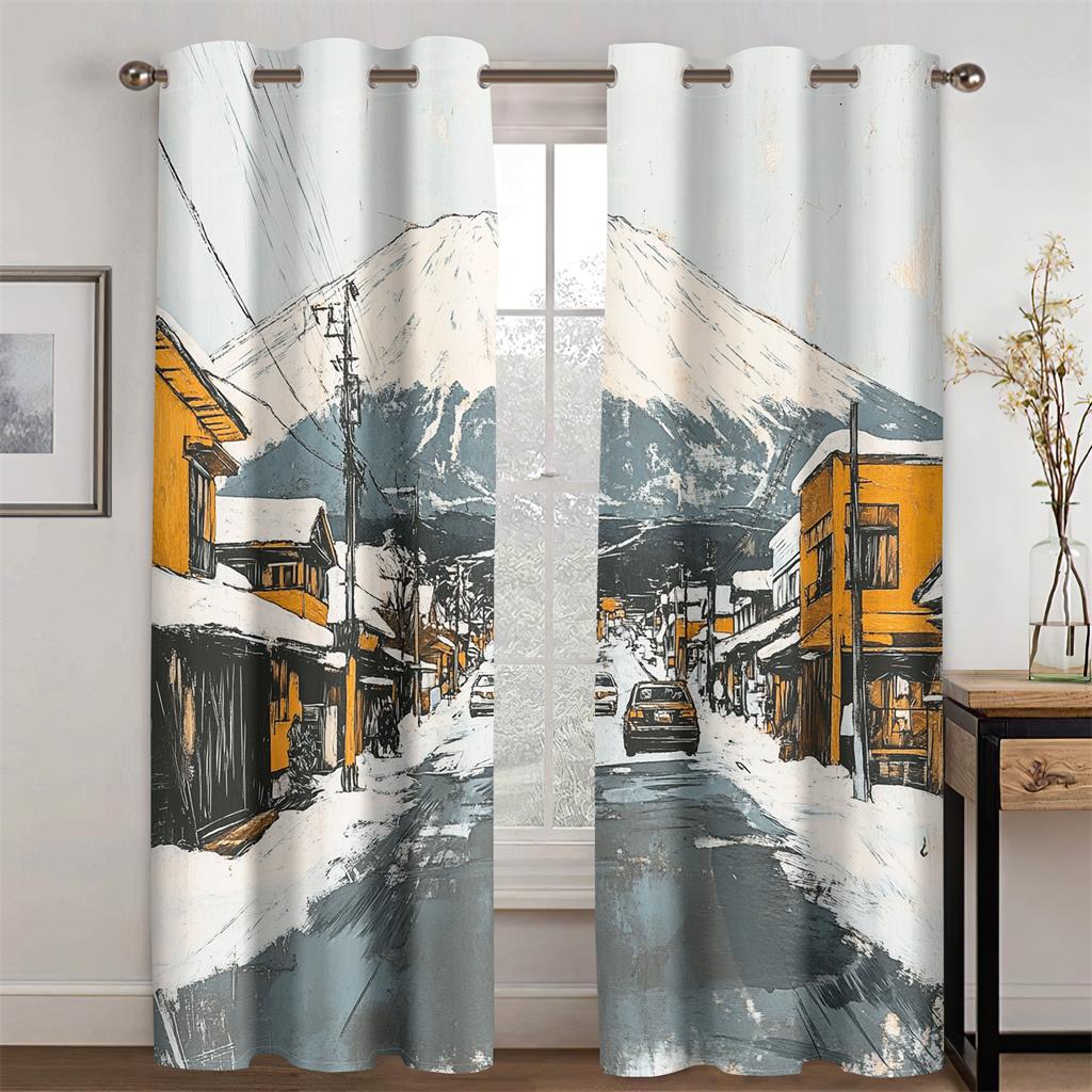 3D Glittering Fuji Mountain Curtains Romantic Joy Fit Bedroom Living Room Kitchen Decor New Arrivals Limited Time Offer 2 pcs