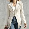 Damenjacken Kunstwildleder Fransen Slim Fit Umlegekragen Langarmmantel Vintage Streetwear Tägliche Lässige Oberbekleidung Oberteile