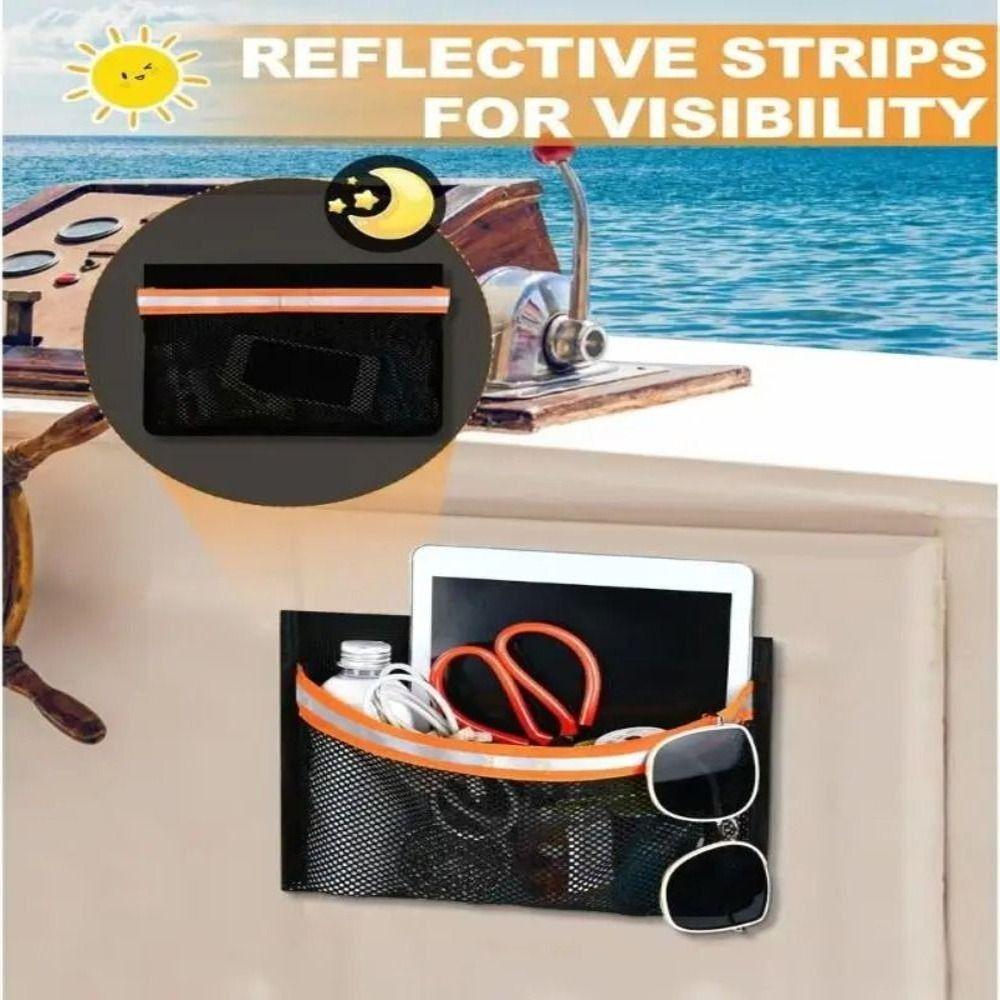 with Reflective Strips Boat Storage Mesh Bag Portable Deck Storage Pouch  for Fishing