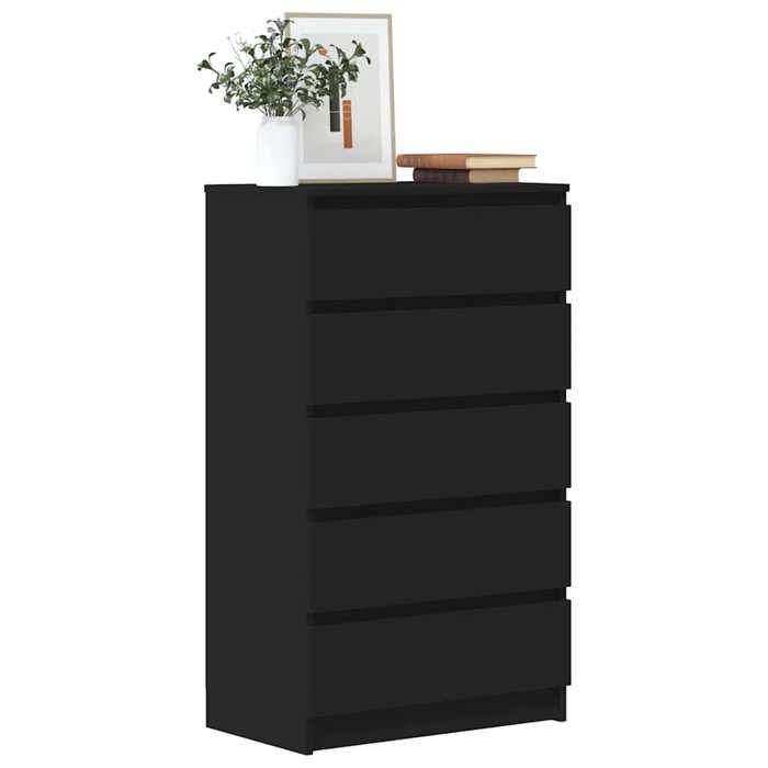 VidaXL Commode, Buffet avec 5 Tiroirs, Armoire de Rangement, Meuble de Salle de Séjour Chambre à Coucher, Moderne, Noir Bois 823017