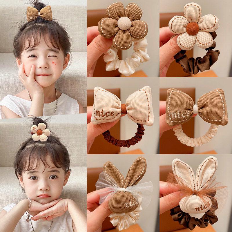 

Girls Milk Coffee Elastic Hair Clips & Ties - Floral Fabric Accessories for Children