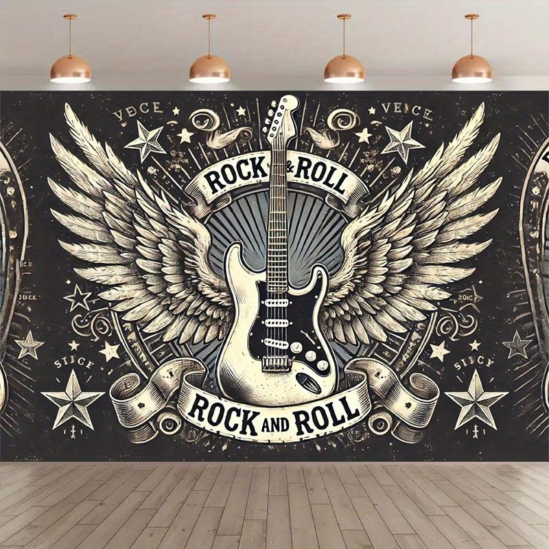 1 Piece of 8x6-foot Rock Guitar Wing Polyester Photography Background, Multi-purpose Decoration, Durable Polyester