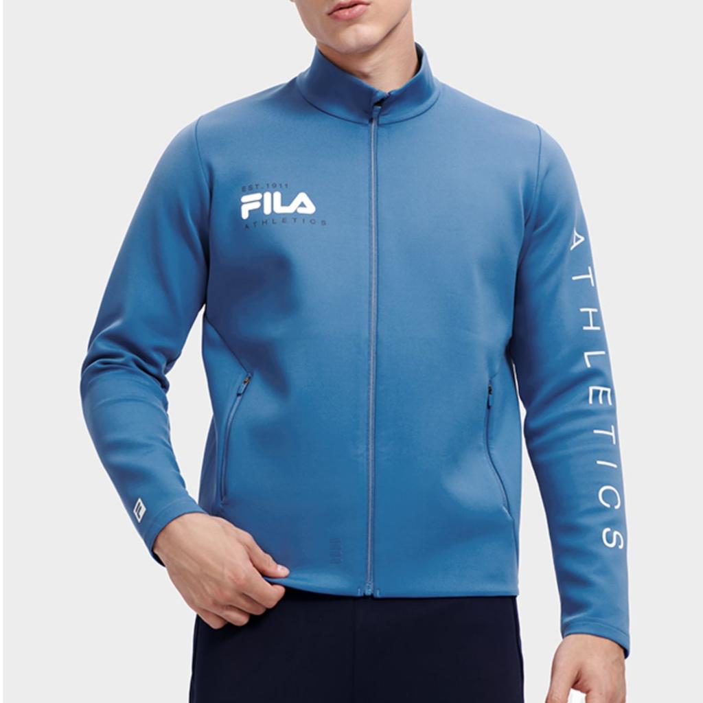 FILA Athletics Series Solid Color Stand Collar Zipper Pocket Jacket Men jackets Flash-Butterfly-Blue A11M311501F-DB