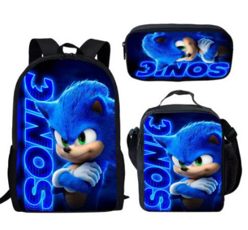 Sonic Backpack, Primary And Secondary School Students Schoolbag, Messenger Bag, Pencil Bag Three-Piece Set