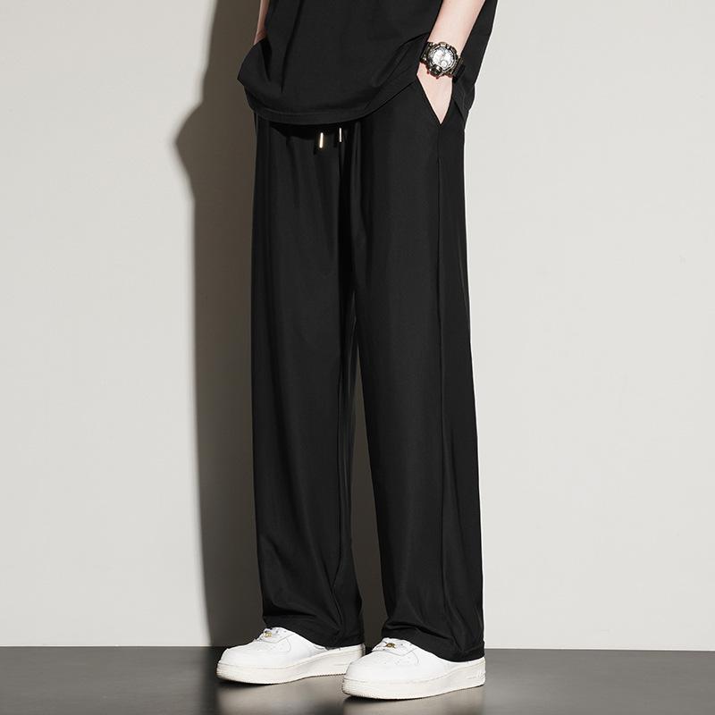Men's Summer Trend Wide-Leg Ice Silk Casual Trousers - Loose Straight Sports Pants