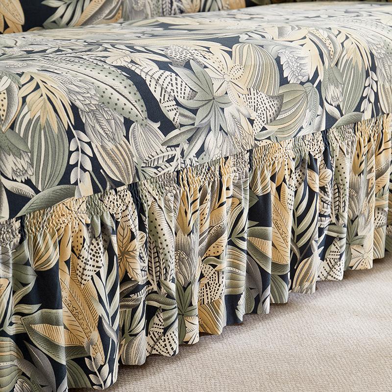 Vintage Printed Sofa Cover With Skirt Hem All-Cover Elastic Sofa Protection Slipcover Anti Slip Wear-Resistant Recliner Covers