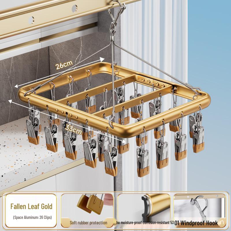 Aluminum Alloy Windproof Sock Drying Rack with Multi-Clip and Stainless Steel Underwear Hanger