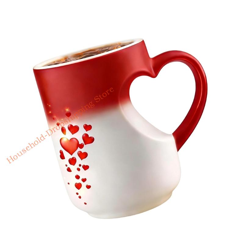 Heat Resistant Ceramic Mug with Unique Heart Handle Color Changing Coffee Cup For Home Offices Or Cafes Use 85AD