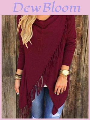 Stilvolle Damen Quasten Lässige Jacke Strickjacke Langarm Pullover Unifarben