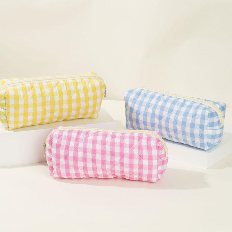 1pc Large Travel Multicolored Plaid Makeup Storage Bag Girls Brush Cosmetic Pouch Bag School Supplies Checkered Pencil Bag