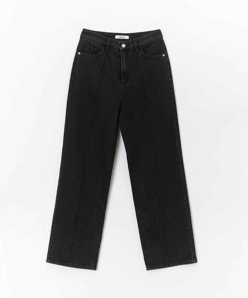 JBYRARA Pintuck Detail Straight Fit Denim Pants_Black